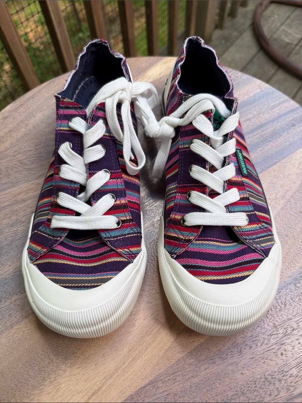 Rocket Dog Women's Striped Canvas Sneakers in Purple, Pink, Teal